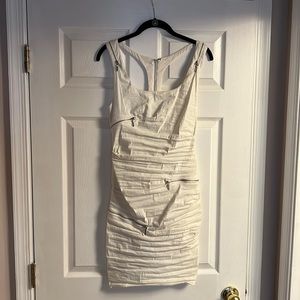 Nicole Miller Off White Wrinkled Look Mini Dress